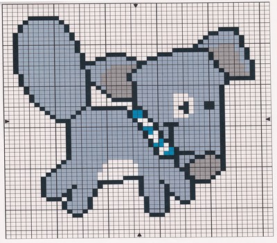grille tricot jacquard chien bleu